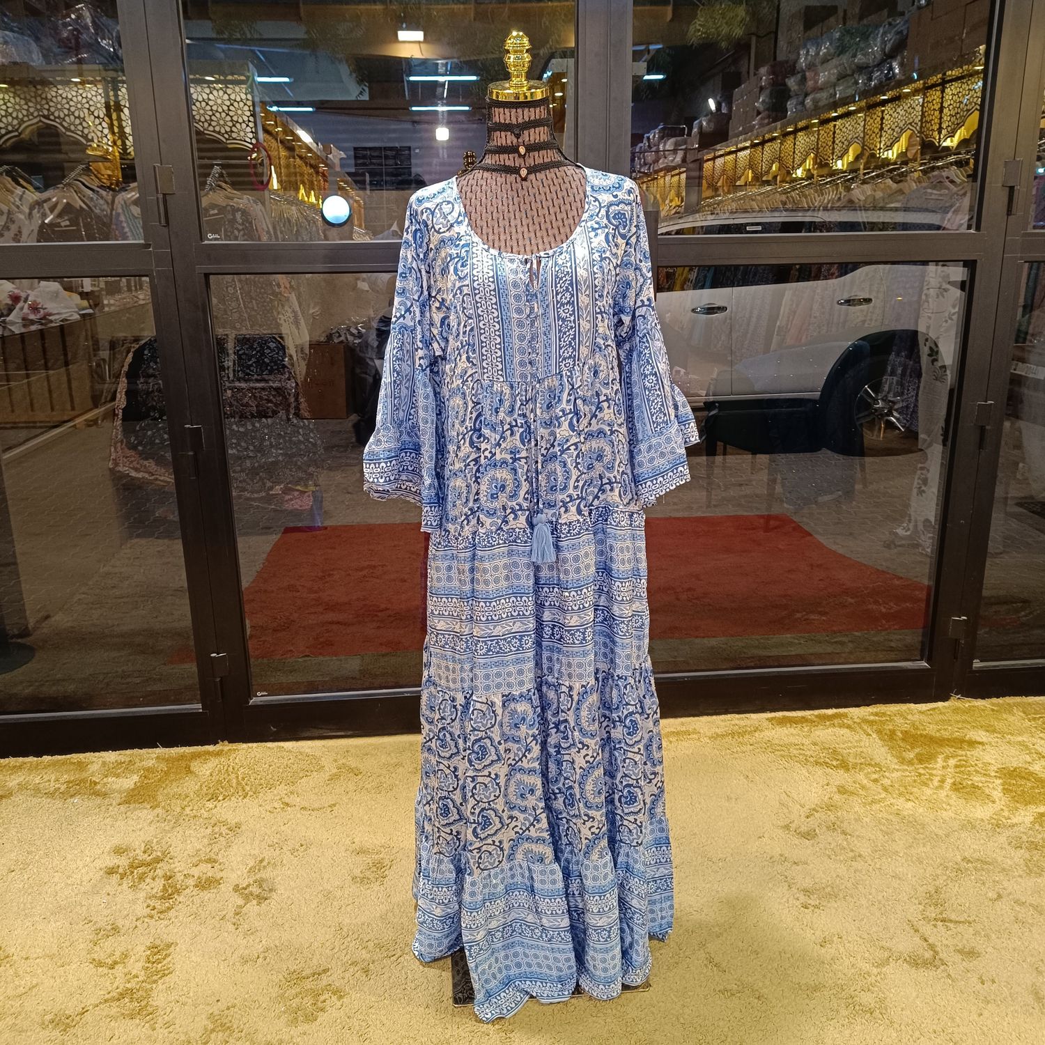 L/XL Gaby Silk Crystal  Long Dress 57&quot; Long Jalabiya
