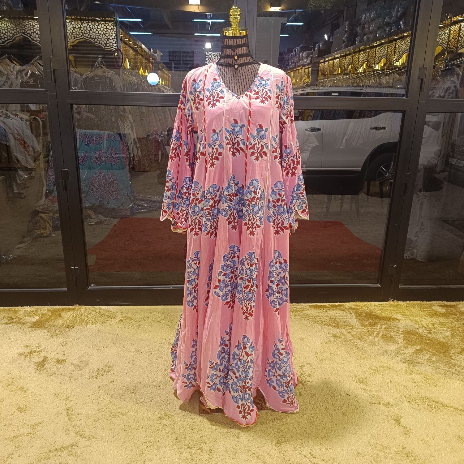 S/M Meher Multi Printed Cotton Dress 56&quot; Long Jalabiya