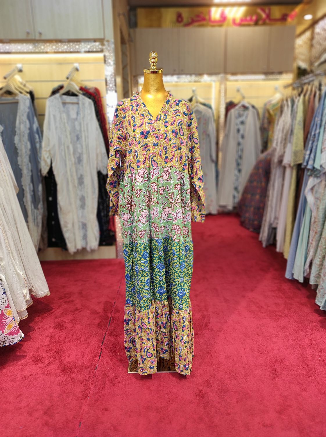 2XL/3XL Multi Maldives Printed Cotton Dress 57&quot; Long Jalabiya