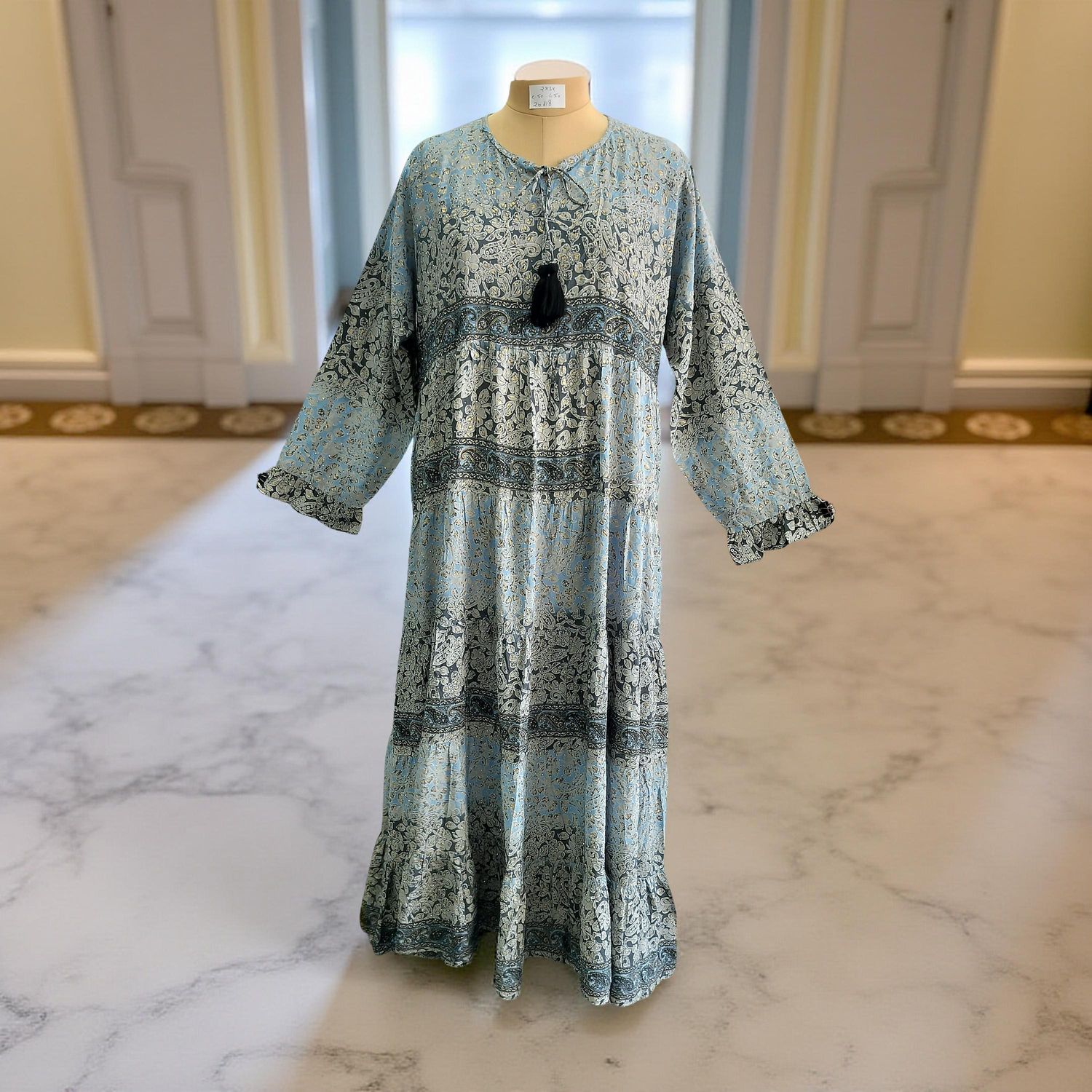 2XL/3XL  Razia Silk Crystal Printed  Dress 57&quot; Long Jalabiya