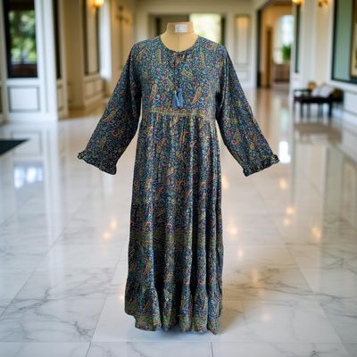 L/XL Razia Silk Crystal Printed  Dress 57&quot; Long Jalabiya