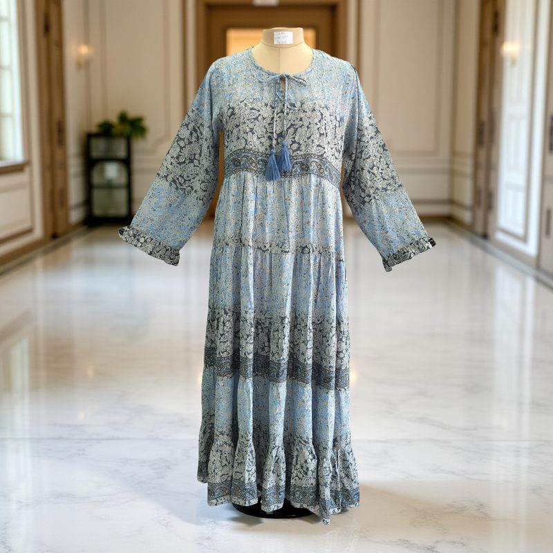 L/XL Razia Silk Crystal Printed  Dress 57&quot; Long Jalabiya