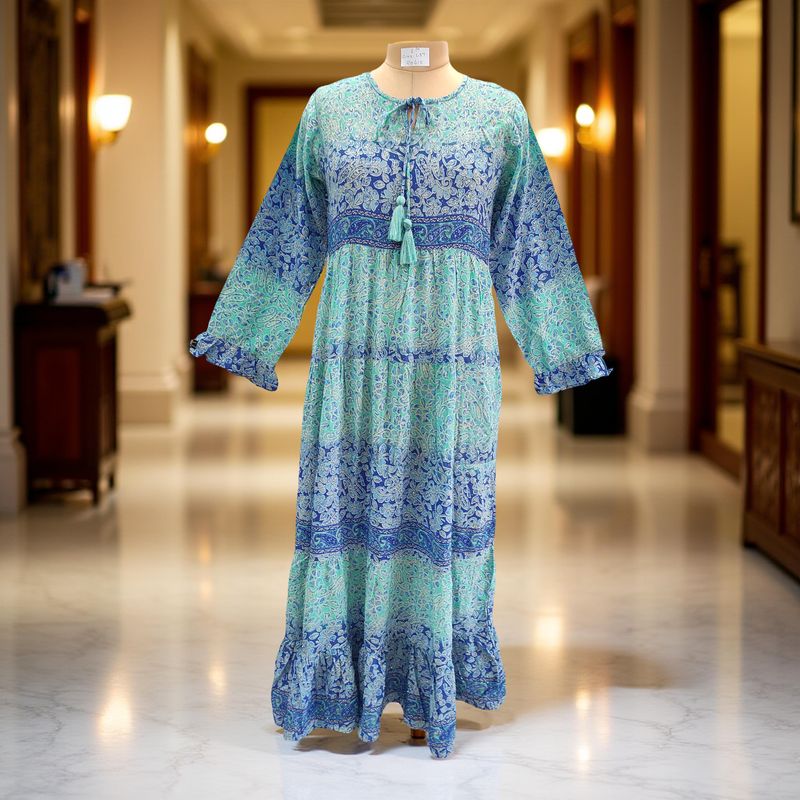 S/M Razia Silk Crystal Printed  Dress 57&quot; Long Jalabiya