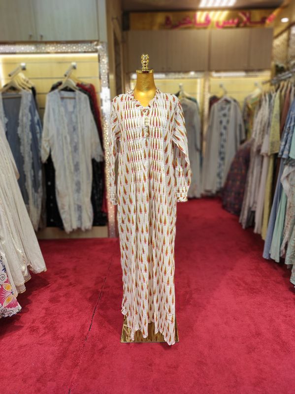 L/XL Sparrow Printed Cotton Dress 57&quot; Long Jalabiya