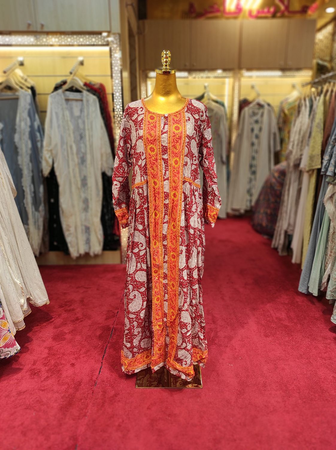 L/XL Bhopali Printed Cotton Dress 57&quot; Long Jalabiya