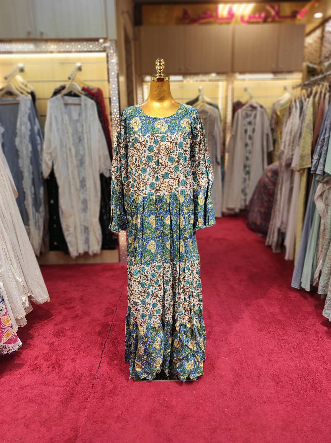 L/XL Moon Printed Cotton Dress 57&quot; Long Jalabiya