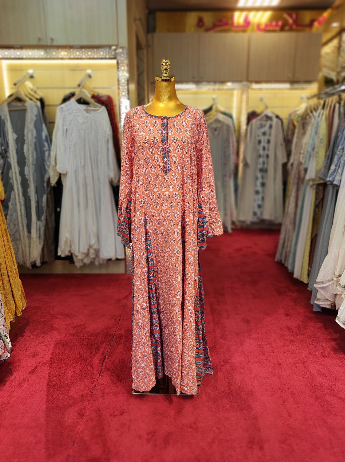 2XL/3XL Kiai Multi Printed Cotton Dress 57&quot; Long Jalabiya