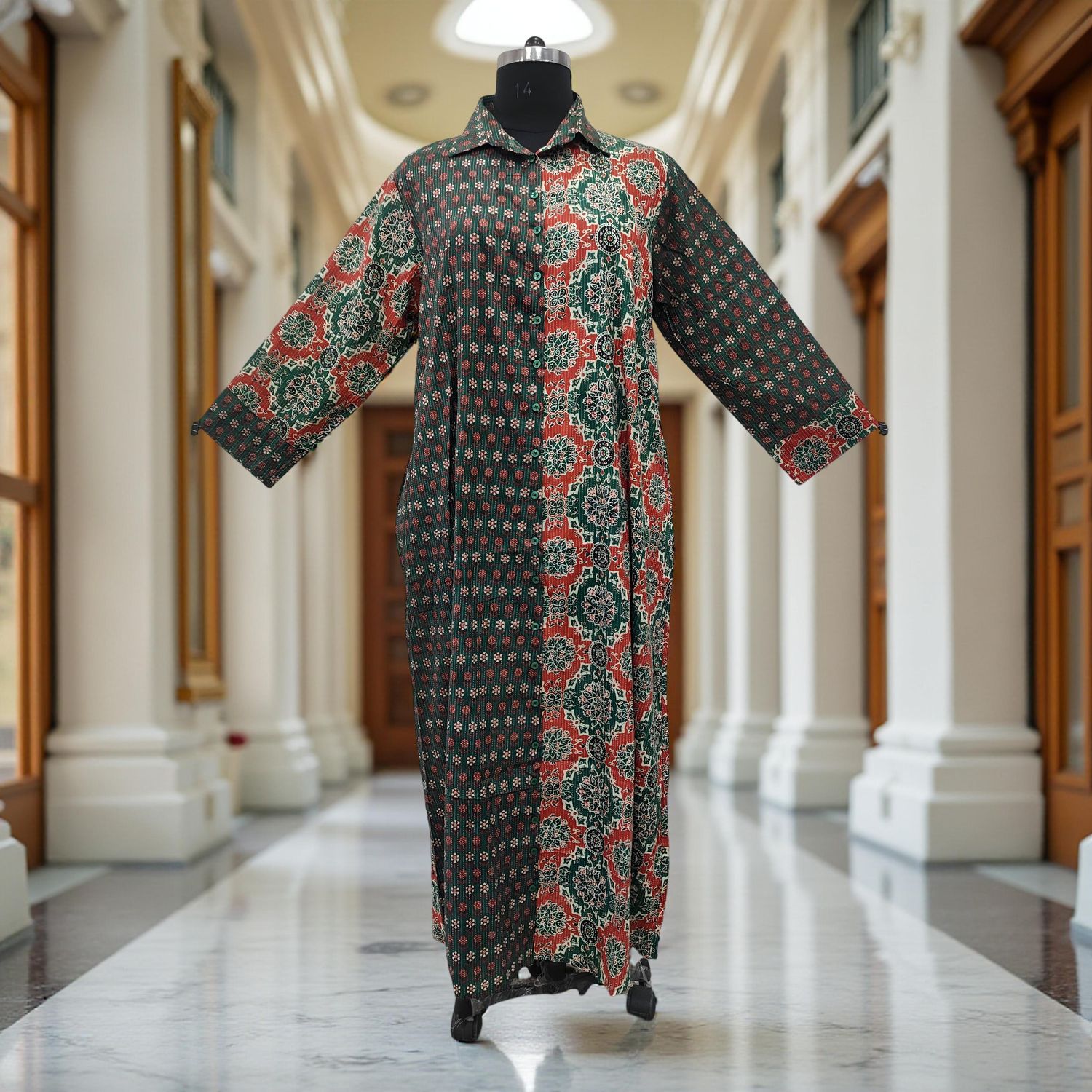 L/XL Singapore Printed Cotton Dress 57&quot; Long Jalabiya