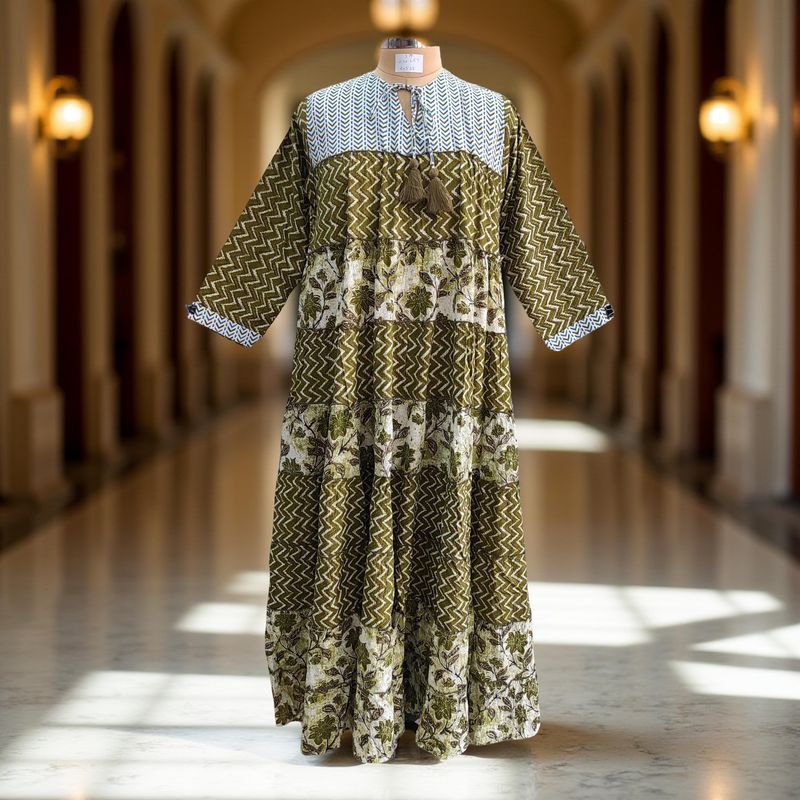 S/M Hafsa Printed Cotton Dress 57&quot; Long Jalabiya
