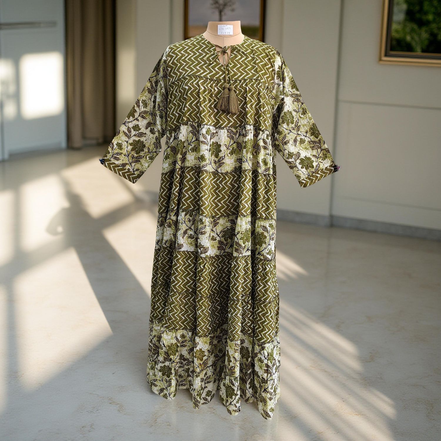 S/M Hafsa Printed Cotton Dress 57&quot; Long Jalabiya