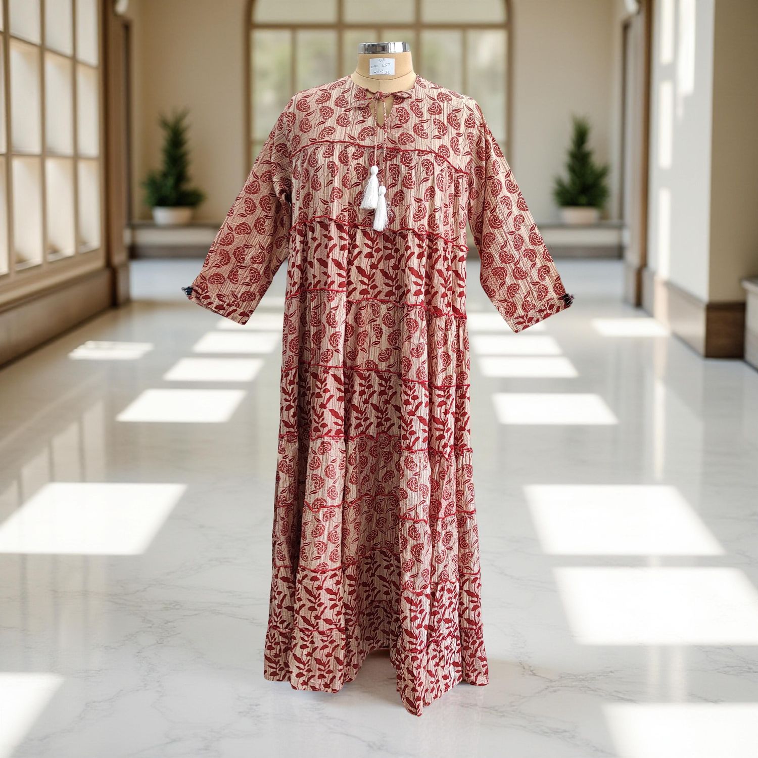 S/M Hafsa Printed Cotton Dress 57&quot; Long Jalabiya