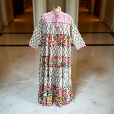 S/M Hafsa Printed Cotton Dress 57&quot; Long Jalabiya