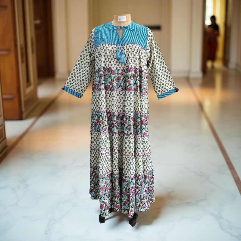 S/M Hafsa Printed Cotton Dress 57&quot; Long Jalabiya