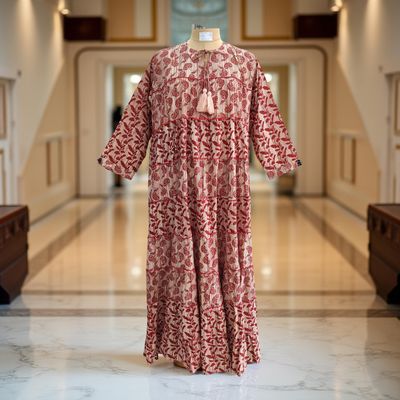 L/XL Hafsa Printed Cotton Dress 57&quot; Long Jalabiya