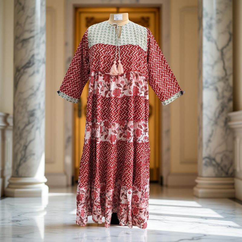 S/M Hafsa Printed Cotton Dress 57&quot; Long Jalabiya