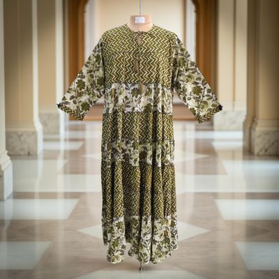 L/XL Hafsa Printed Cotton Dress 57&quot; Long Jalabiya