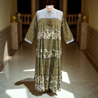 L/XL Hafsa Printed Cotton Dress 57&quot; Long Jalabiya