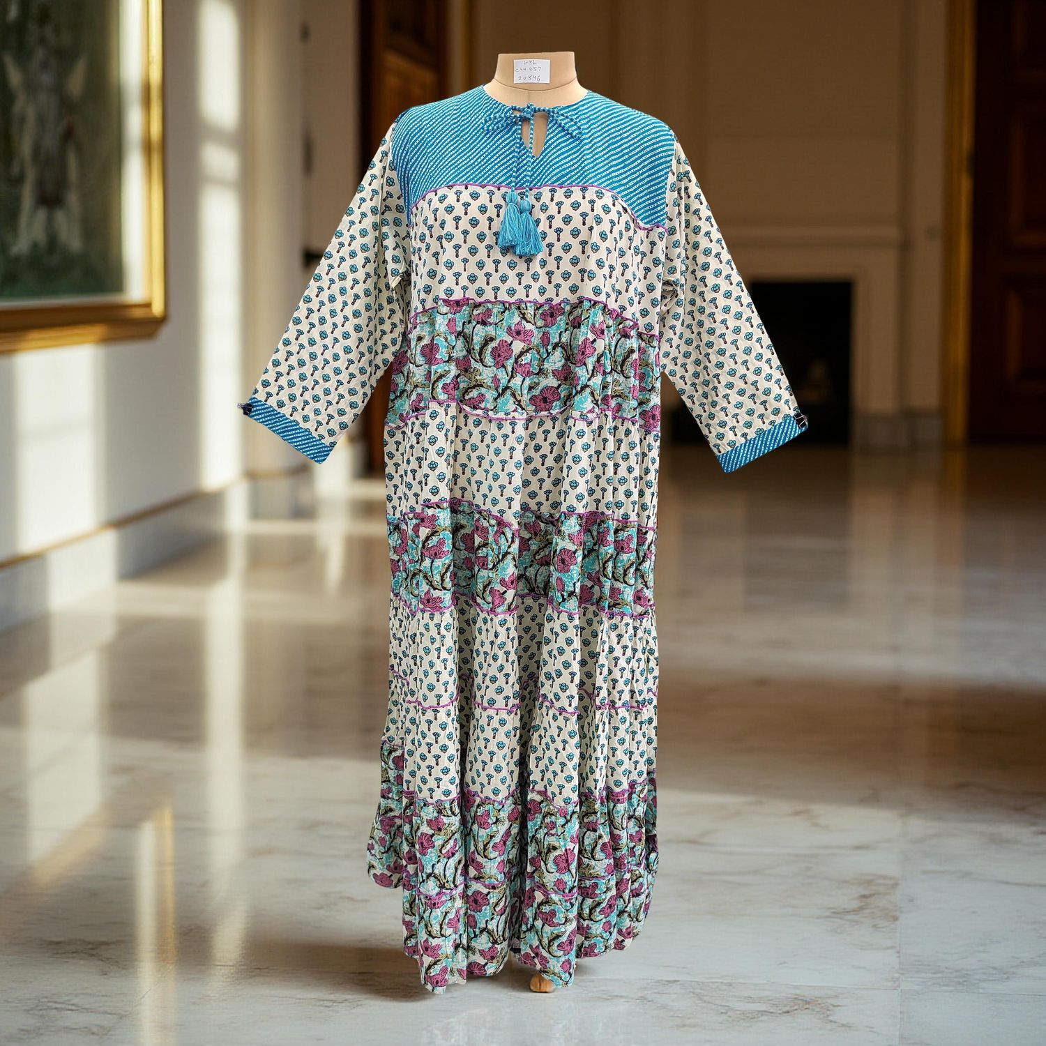 L/XL Hafsa Printed Cotton Dress 57&quot; Long Jalabiya