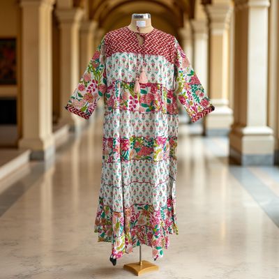 L/XL Hafsa Printed Cotton Dress 57&quot; Long Jalabiya