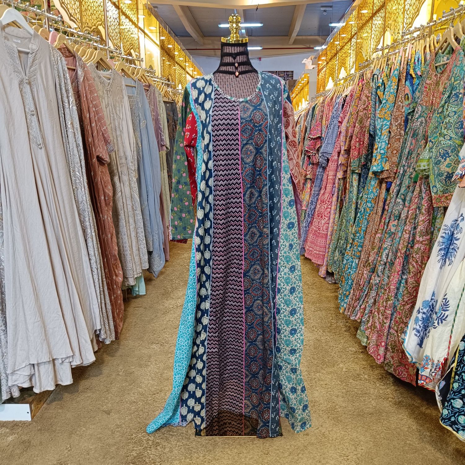 L/XL Malaysia Printed Cotton Dress 57&quot; Long Jalabiya