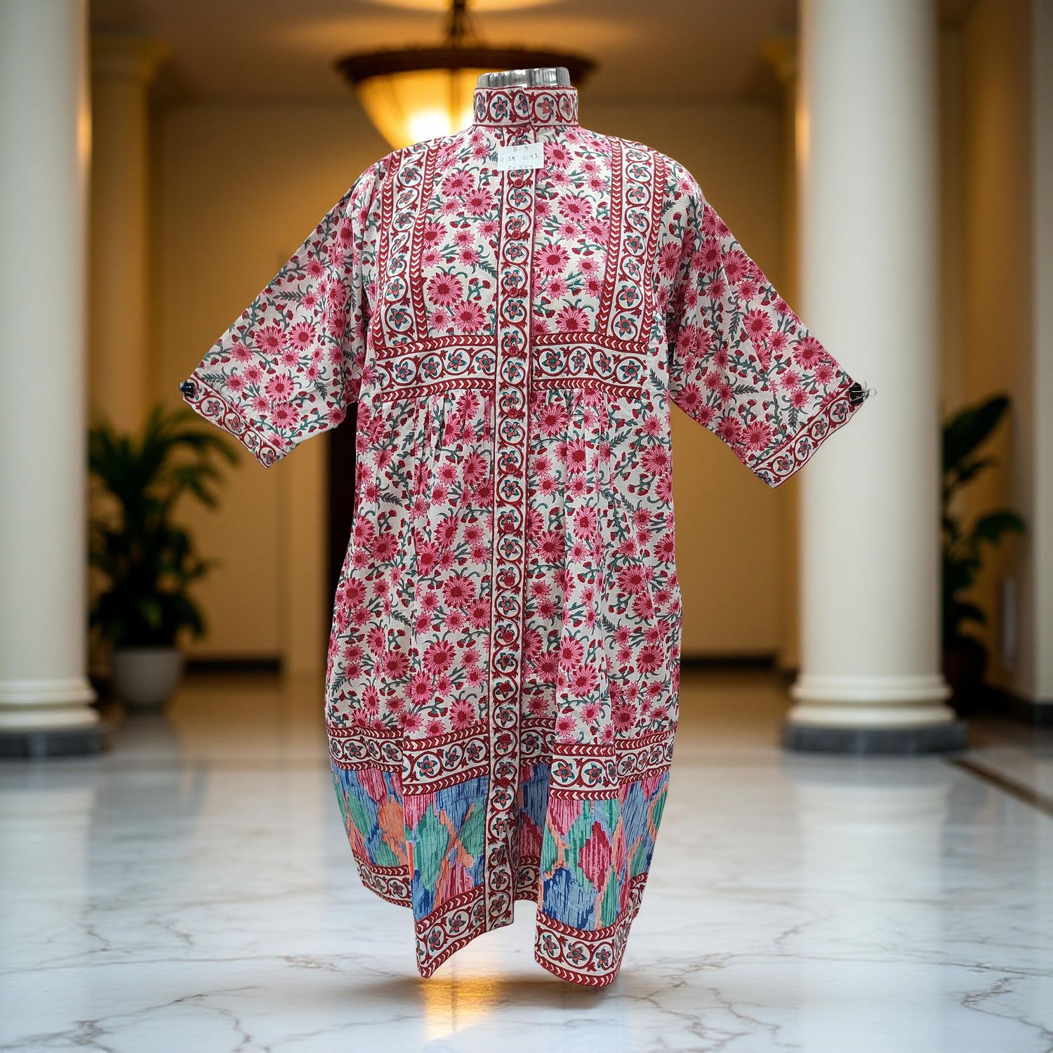 8-9 Year Faryat Printed Cotton  Dress 42&quot; Long Jalabiya