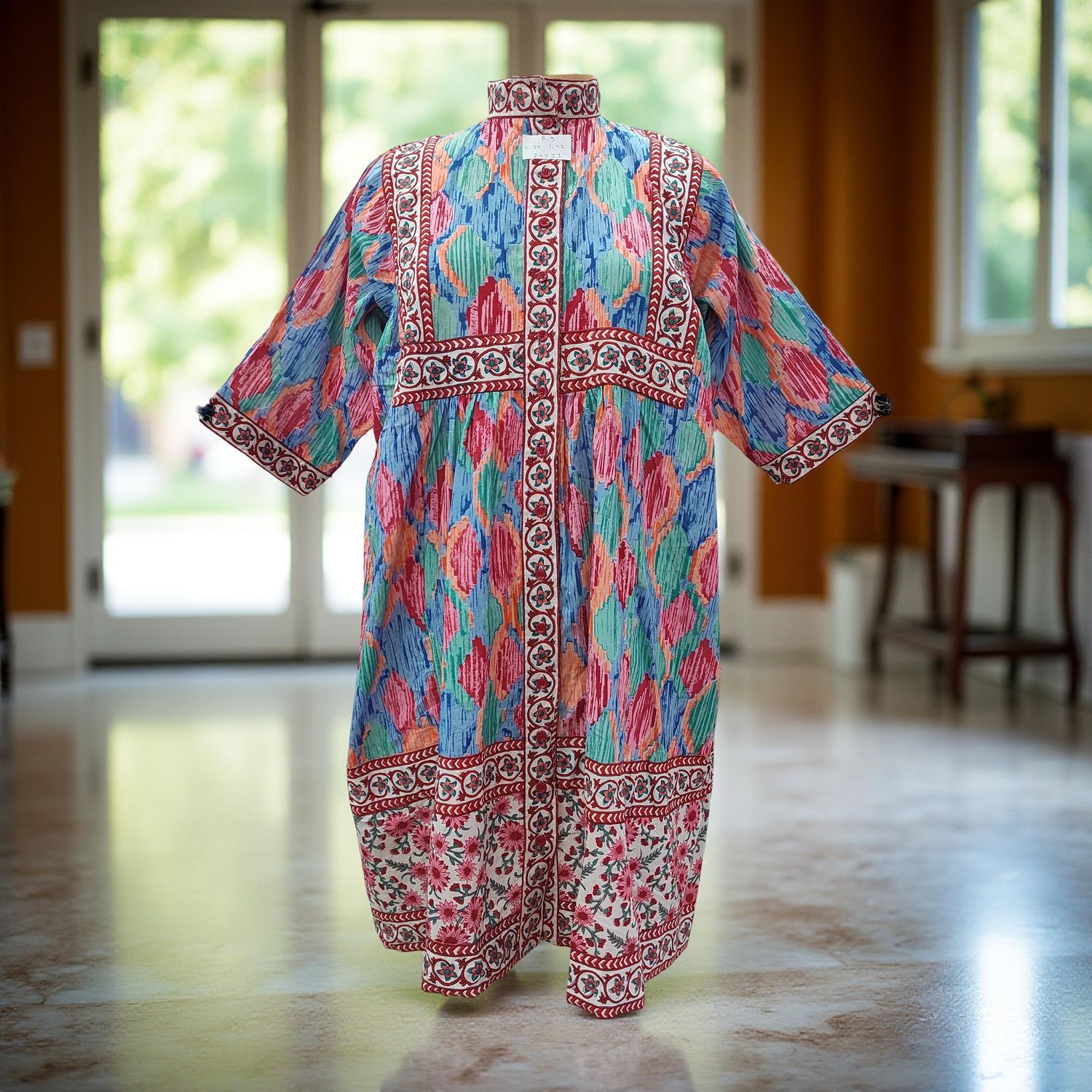 8-9 Year Faryat Printed Cotton  Dress 42&quot; Long Jalabiya