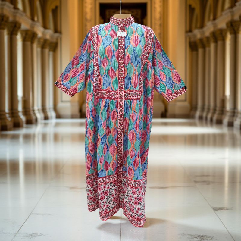 Free Size Faryat Printed Cotton  Dress 57&quot; Long Jalabiya