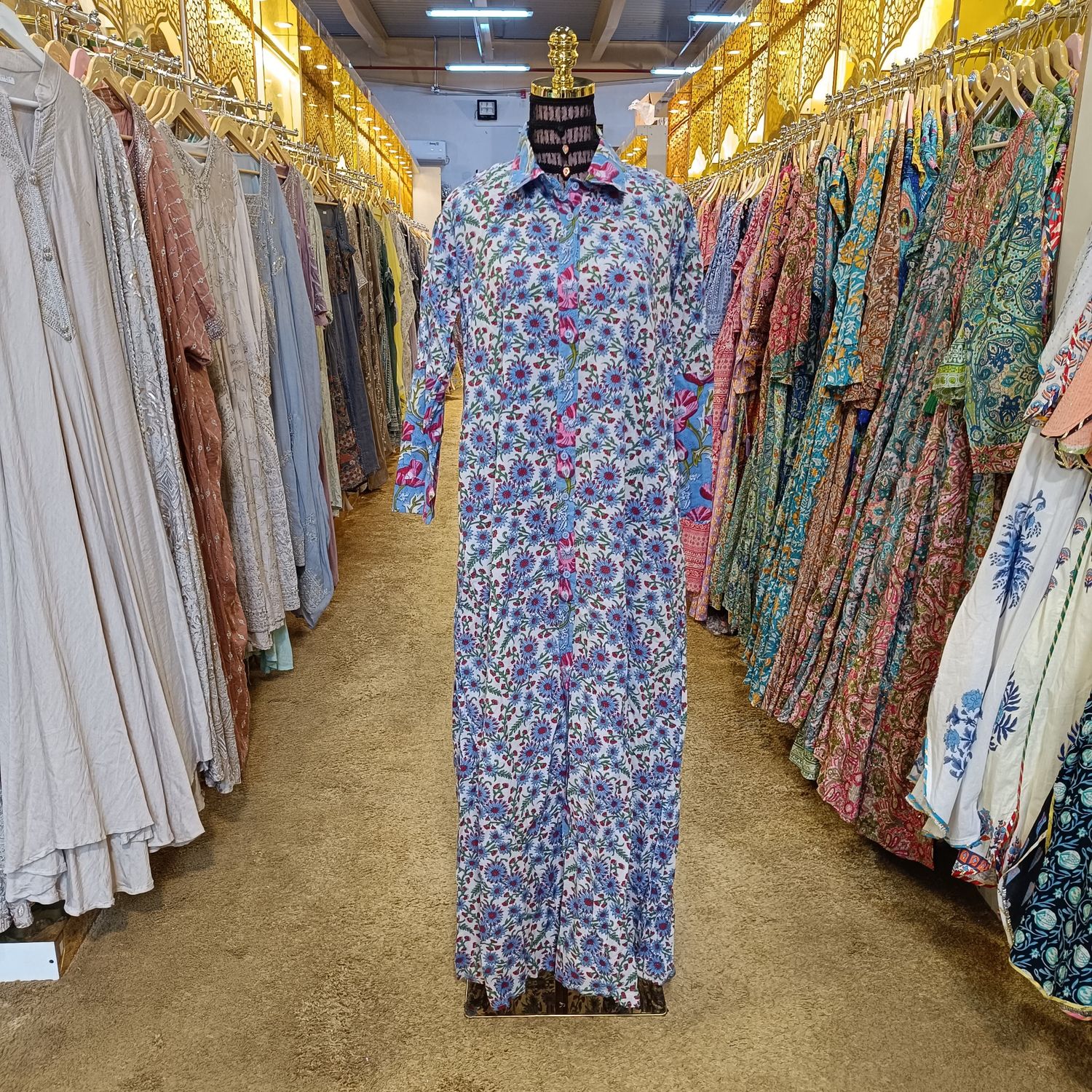 S/M Tansy Printed Cotton Jalabiya Dress 56&quot; Long
