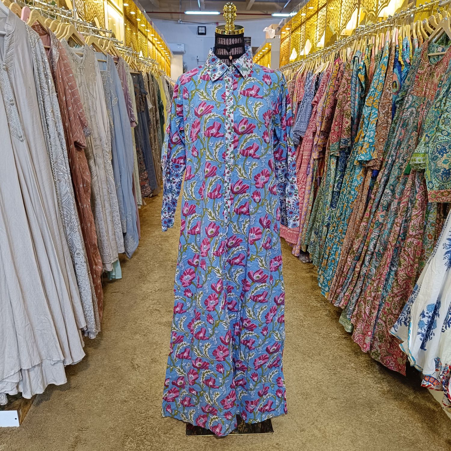 S/M Tansy Printed Cotton Jalabiya Dress 56&quot; Long