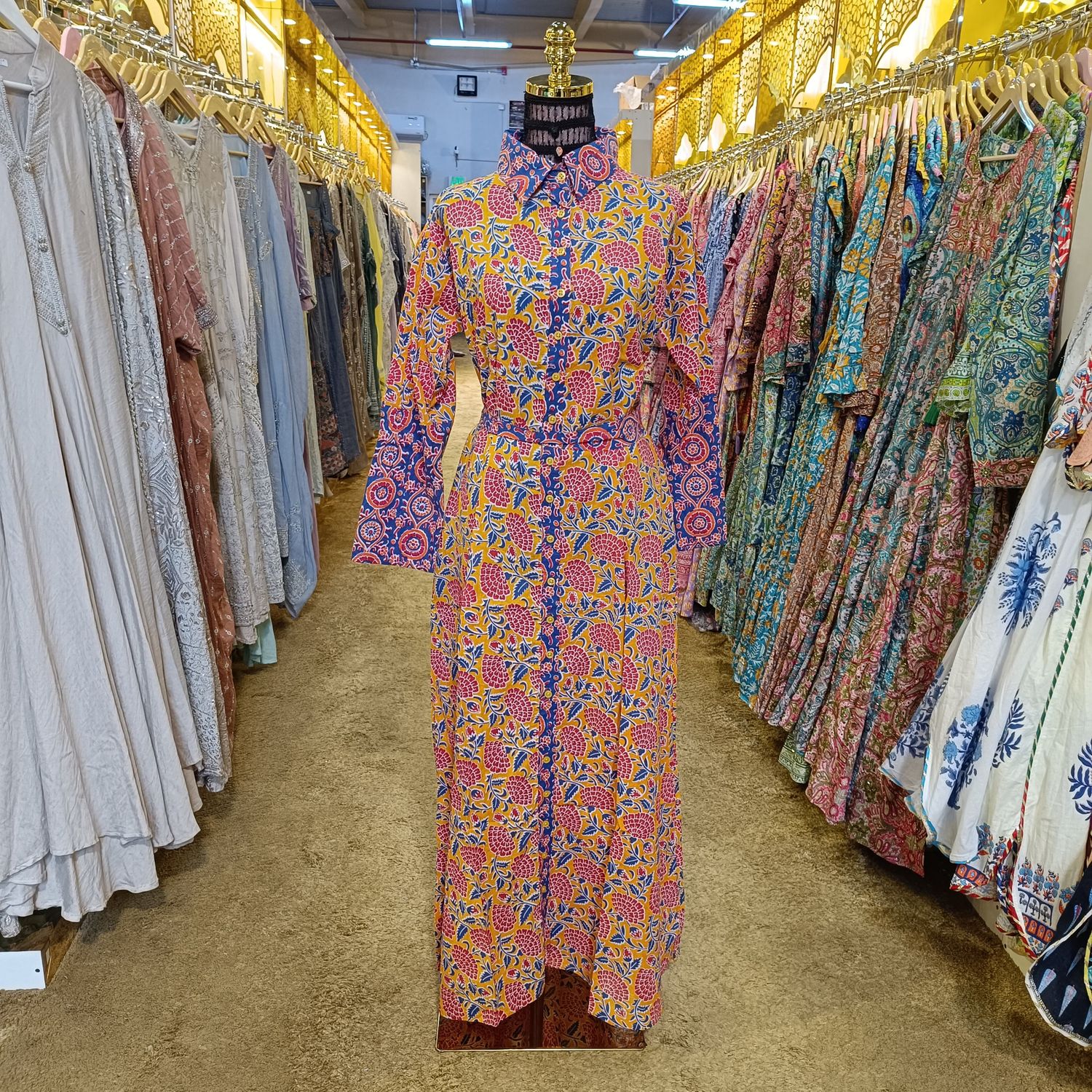 XS/S Tansy Printed Cotton Jalabiya Dress 53&quot; Long