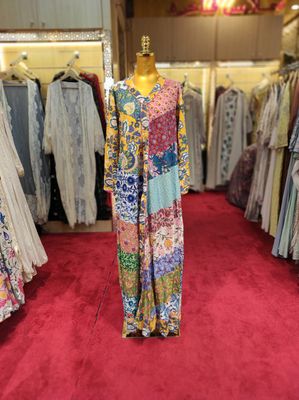 S/M Zeina Multi Printed Cotton Dress 57&quot; Long Jalabiya