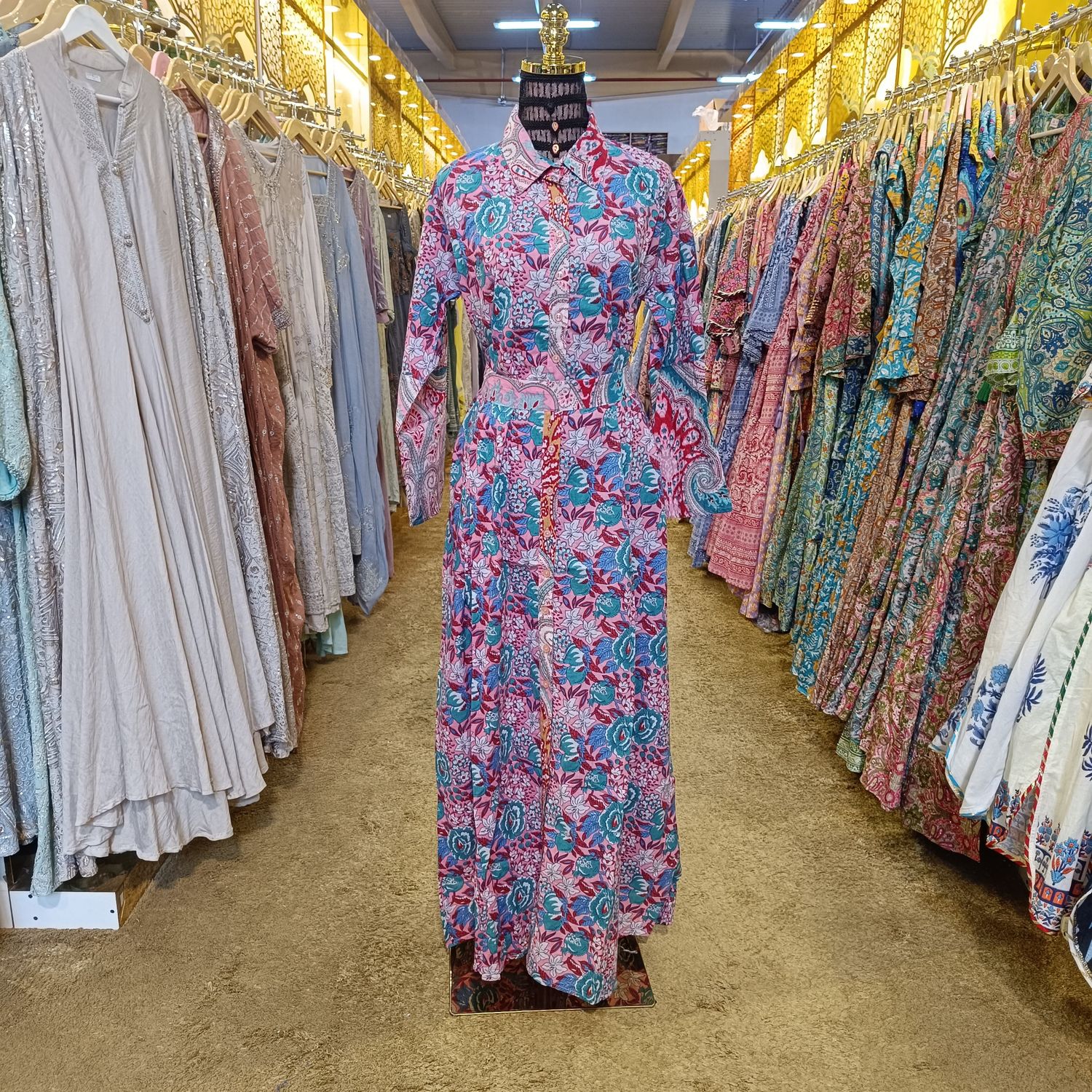 L/XL Tansy Printed Cotton Dress 57&quot; Long Jalabiya