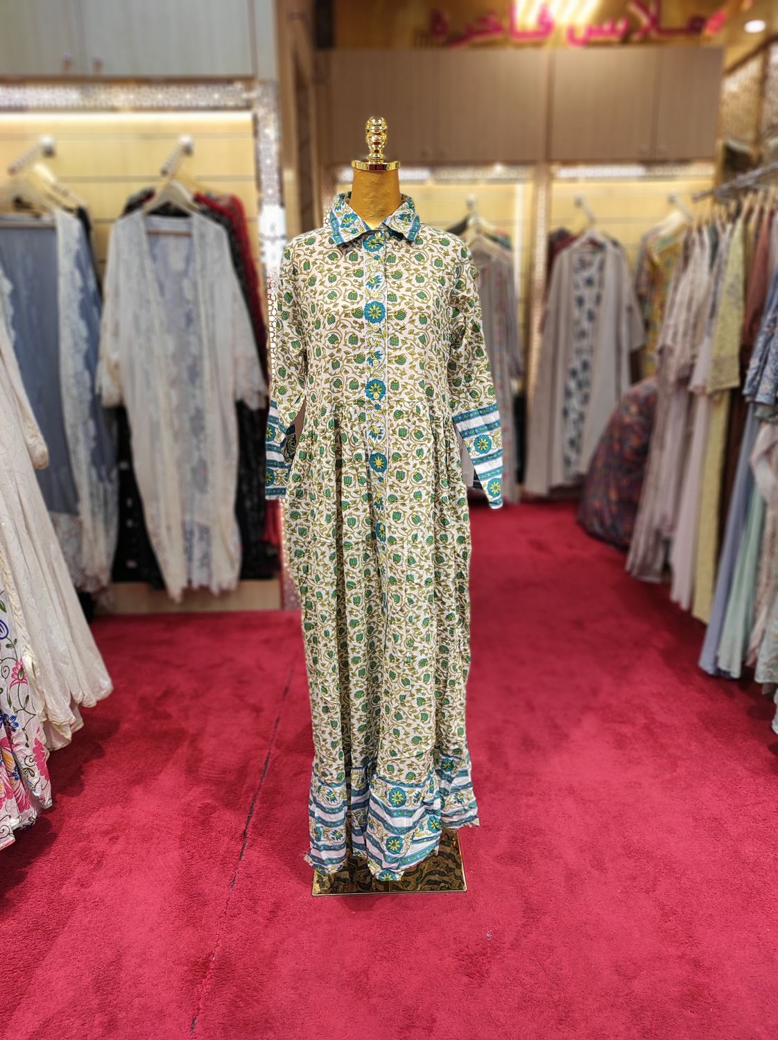 S/M Ana Printed Cotton Dress 57&quot; Long Jalabiya
