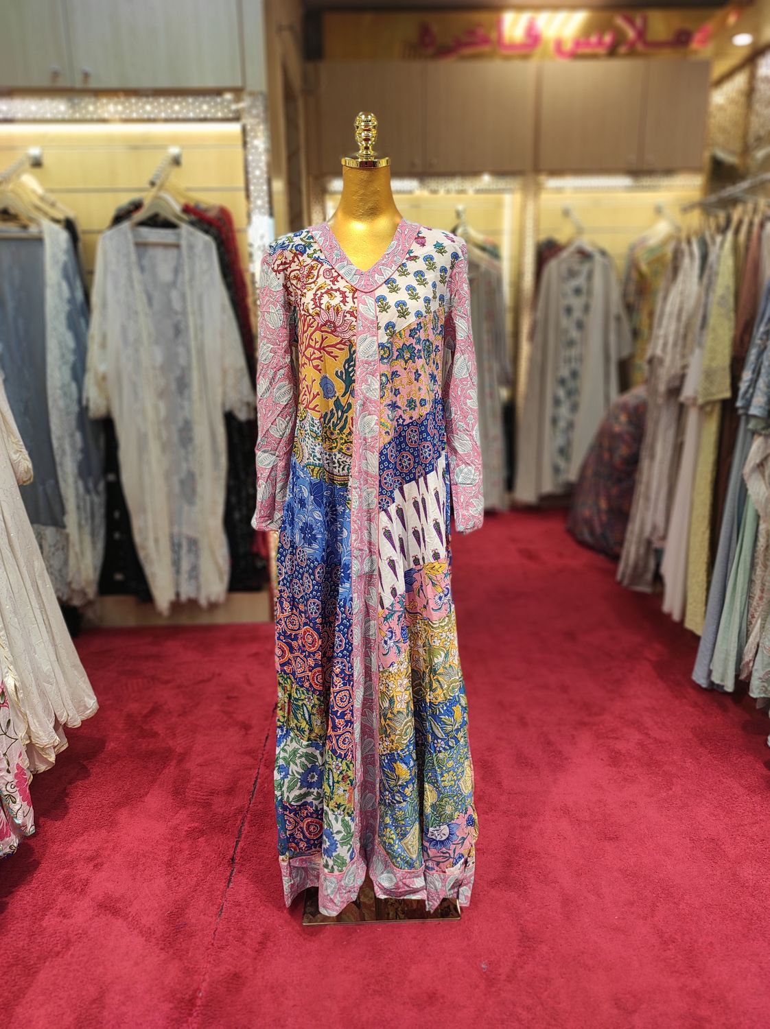 S/M Zeina Multi Printed Cotton Dress 57&quot; Long Jalabiya