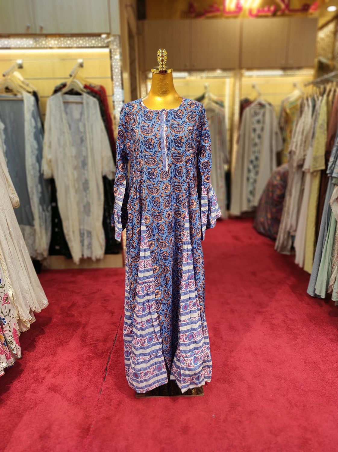 S/M Kiai Multi Printed Cotton Dress 57&quot; Long Jalabiya