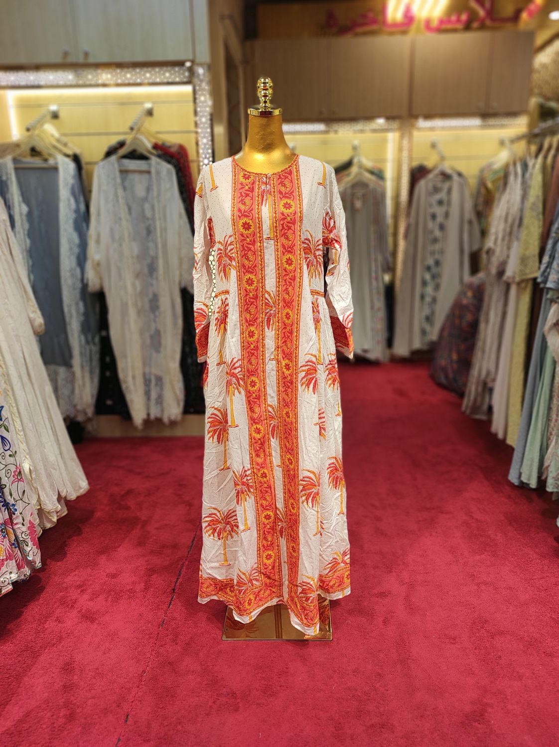 S/M Bhopali Crystal Printed Cotton Dress 57&quot; Long Jalabiya