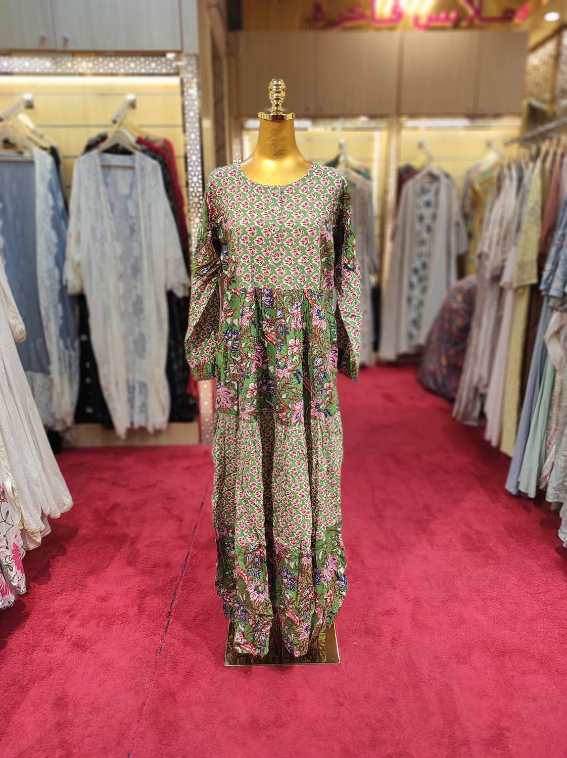 S/M juhi Crystal Printed Cotton Dress 57&quot; Long Jalabiya