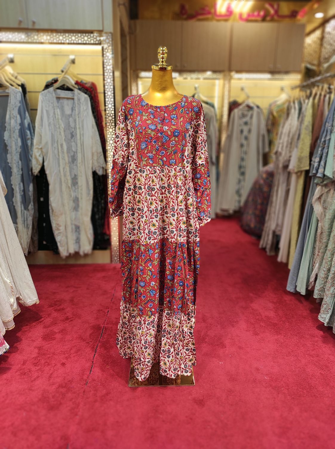 S/M juhi Crystal Printed Cotton Dress 57&quot; Long Jalabiya