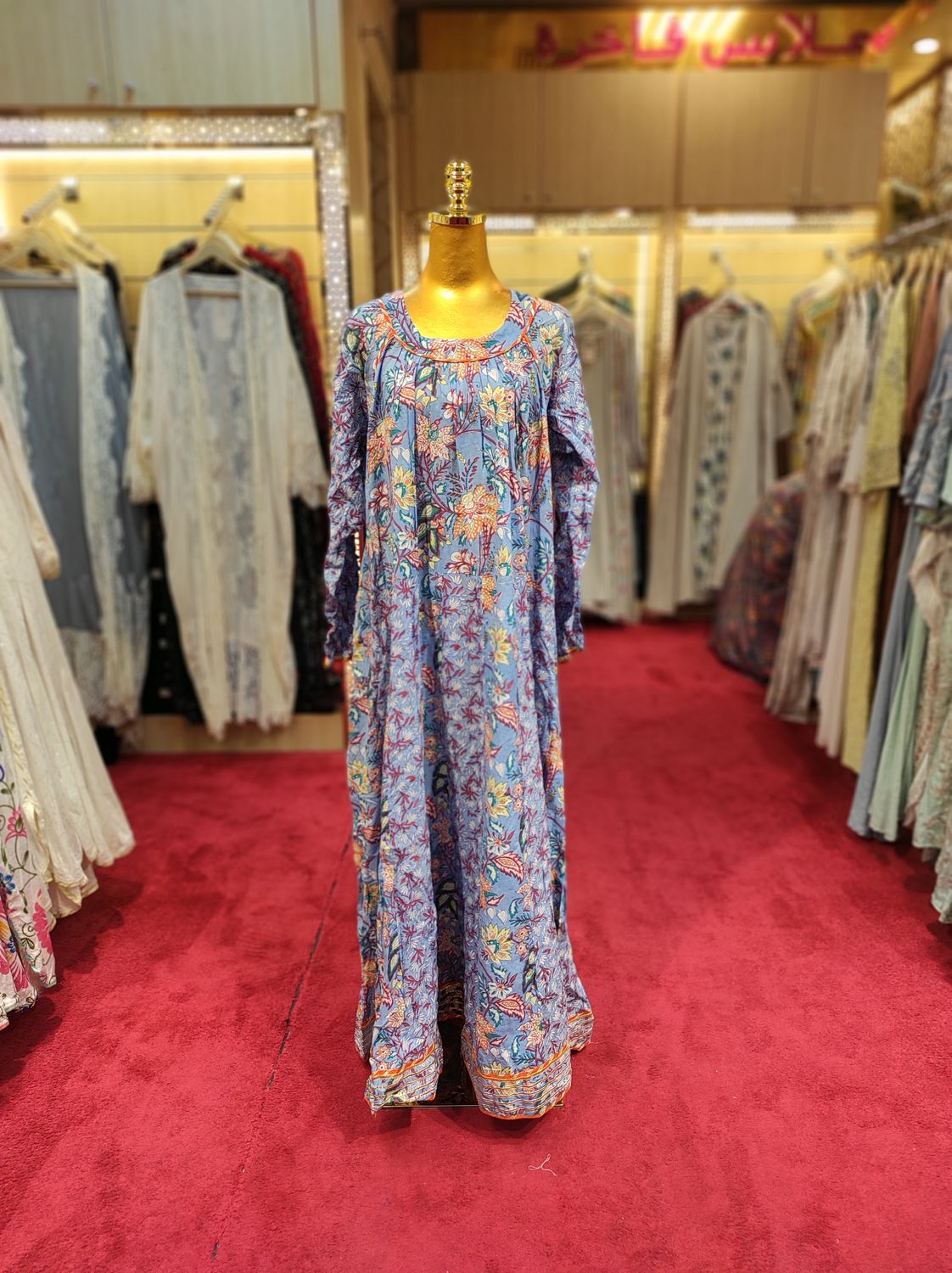 2XL/3XL Zamira Printed Cotton Dress 57&quot; Long Jalabiya