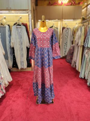 S/M juhi Crystal Printed Cotton Dress 57&quot; Long Jalabiya
