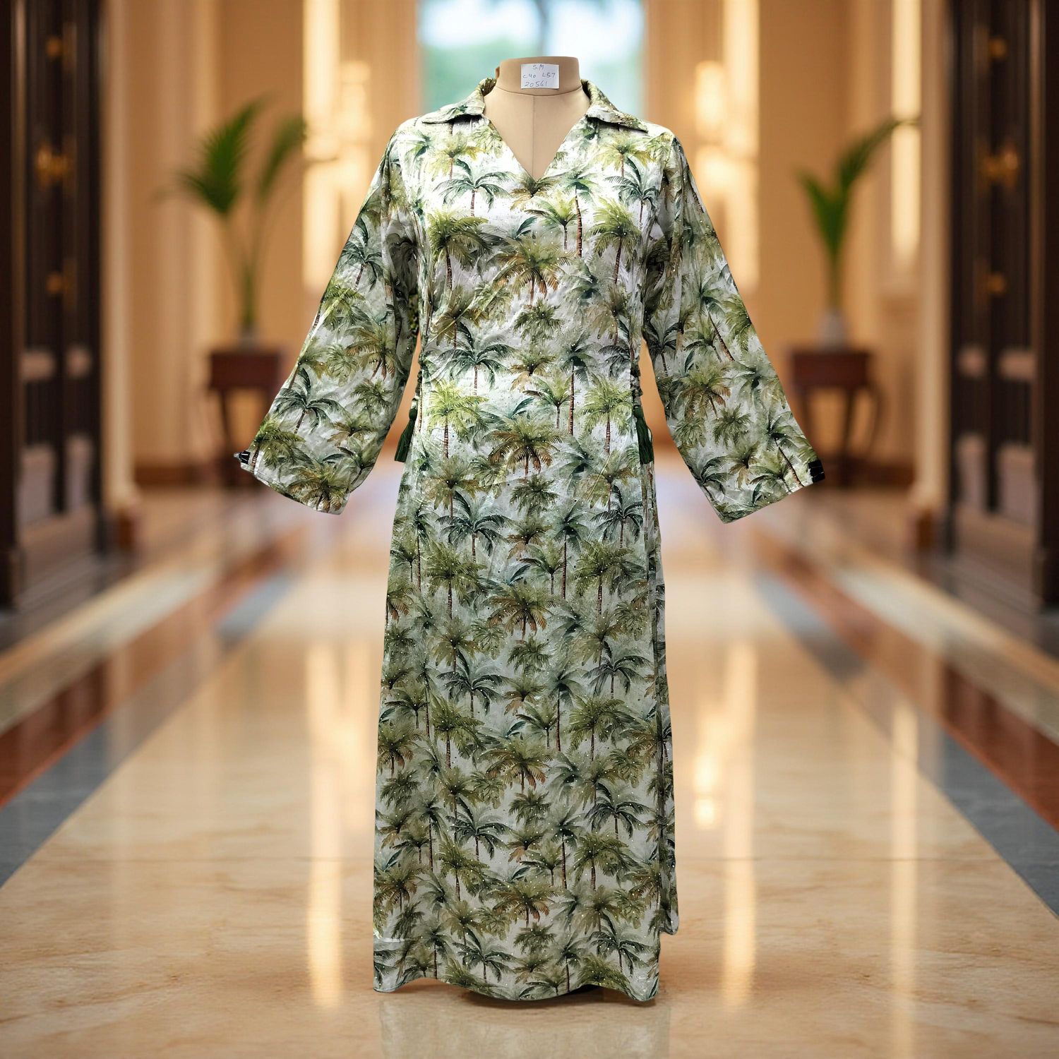 S/M Hayat Satin Crystal Printed  Dress 57&quot; Long Jalabiya