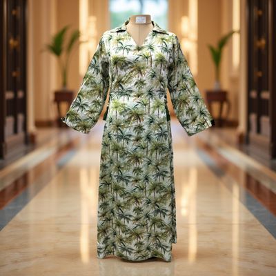 S/M Hayat Satin Crystal Printed  Dress 57&quot; Long Jalabiya