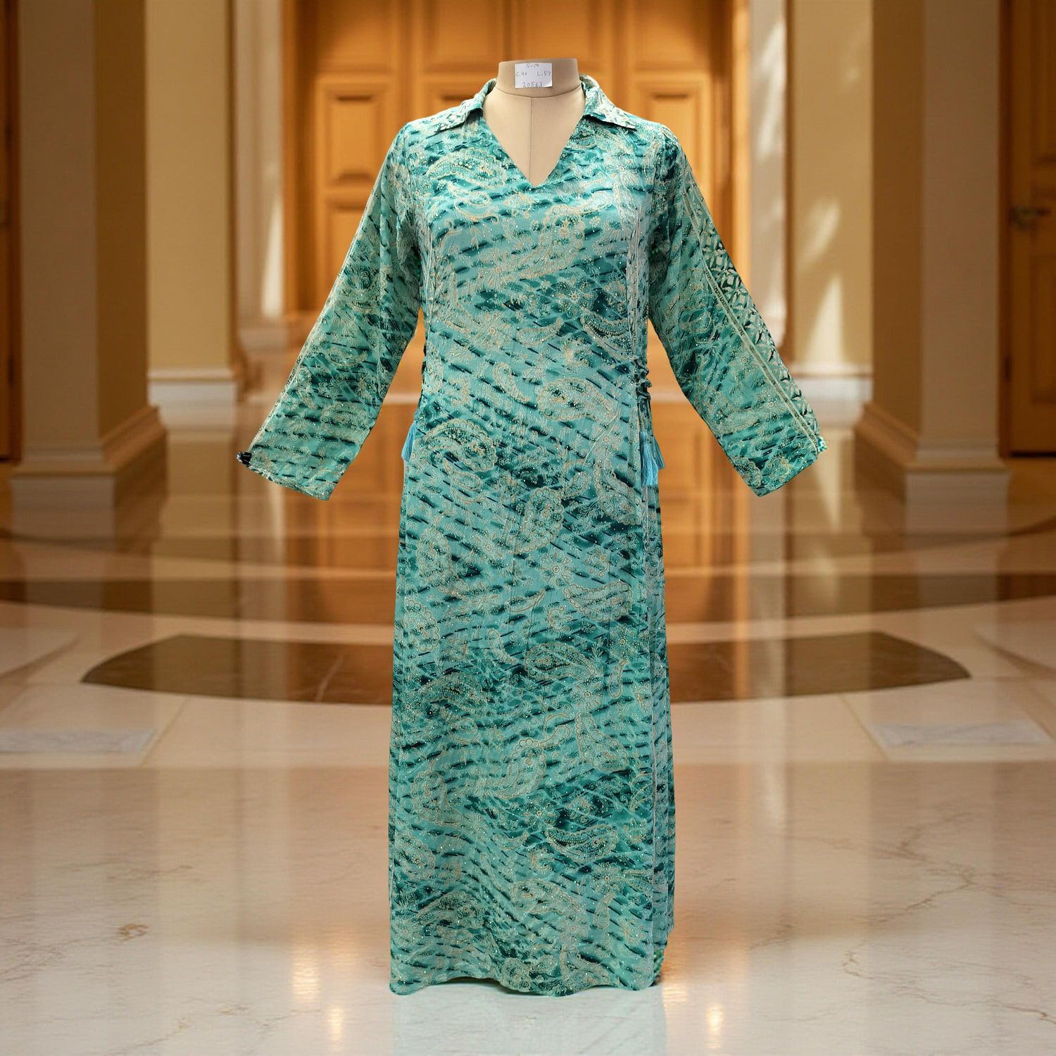 S/M Hayat Silk Crystal Printed  Dress 57&quot; Long Jalabiya