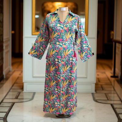 S/M Hayat Satin Crystal Printed  Dress 57&quot; Long Jalabiya