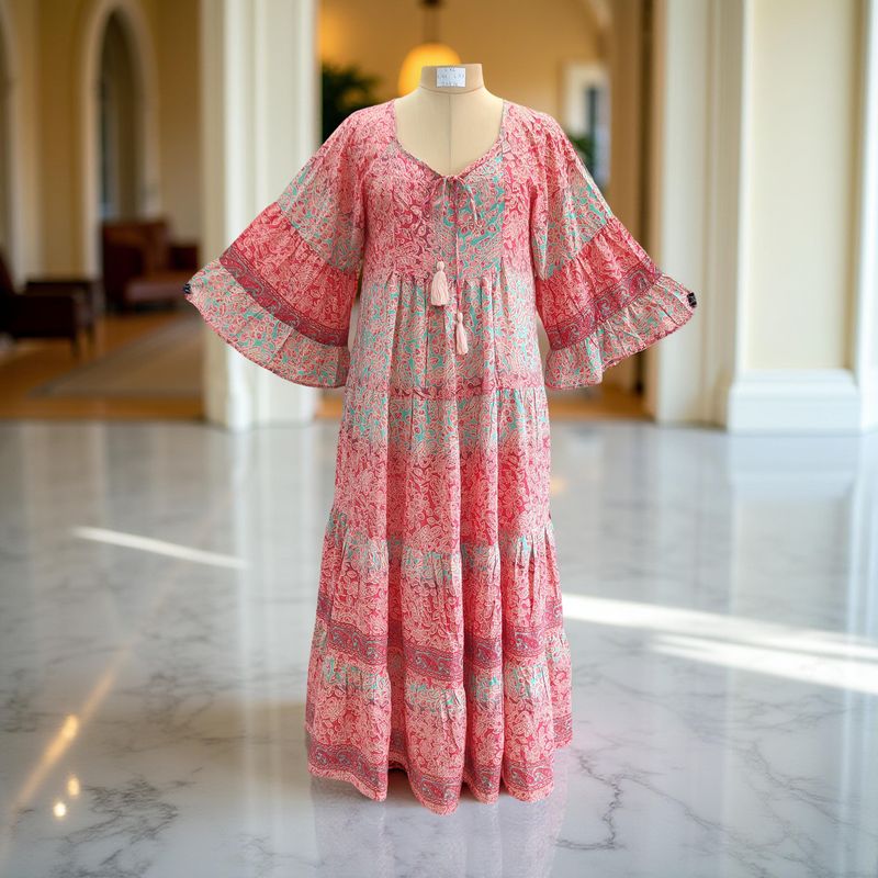 L/XL Gaby Silk Crystal  Long Dress 57&quot; Long Jalabiya