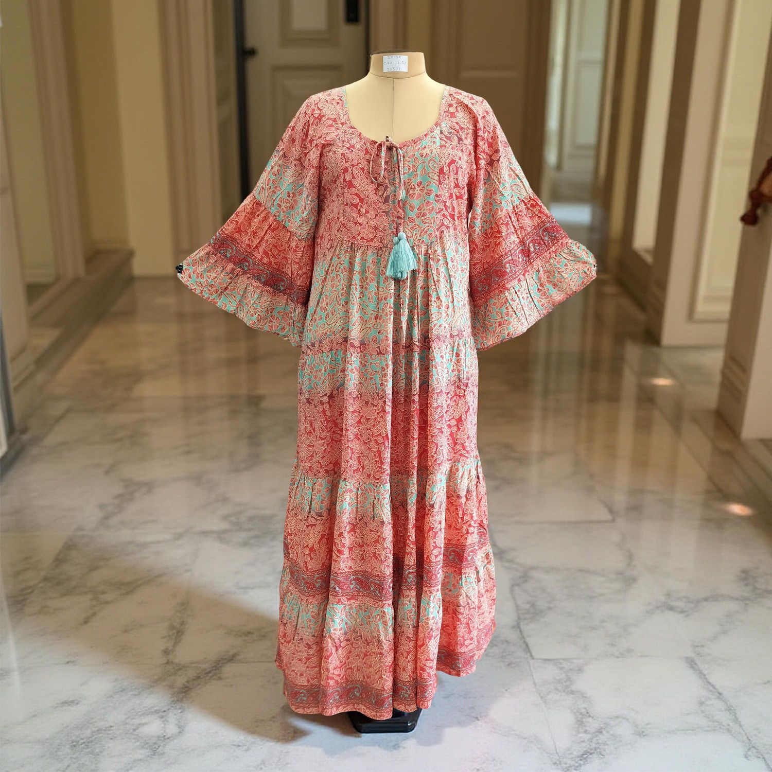 2XL/3XL Gaby Silk Crystal  Long Dress 57&quot; Long Jalabiya