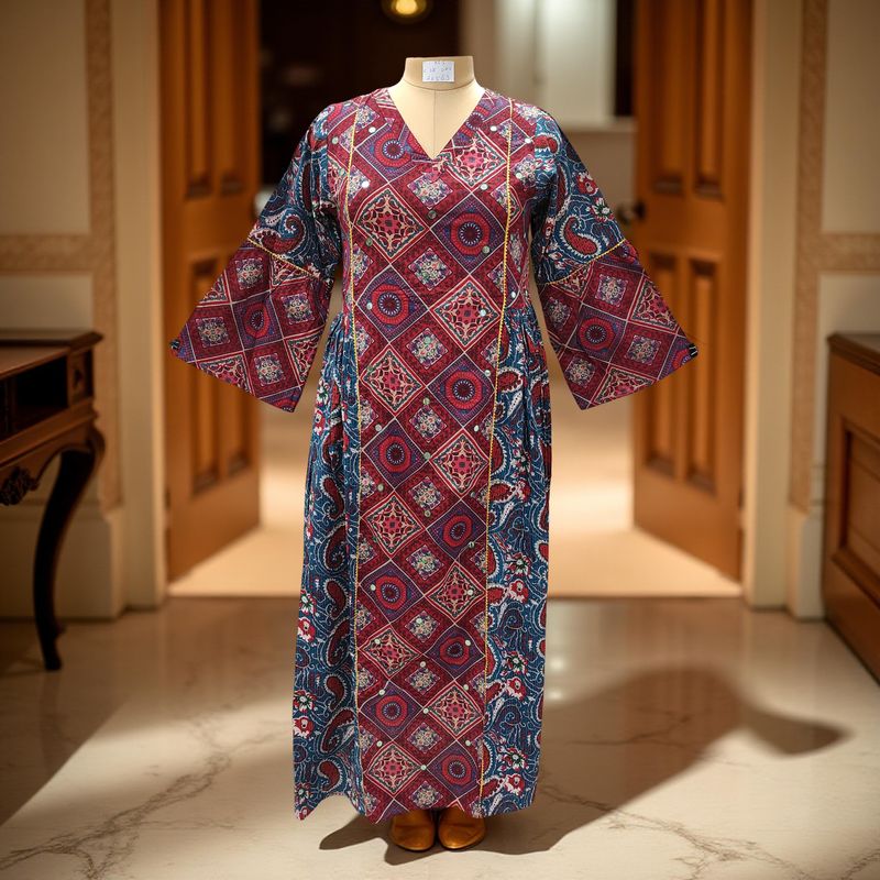 XS/S Saida Printed Cotton Dress 54&quot; Long Jalabiya