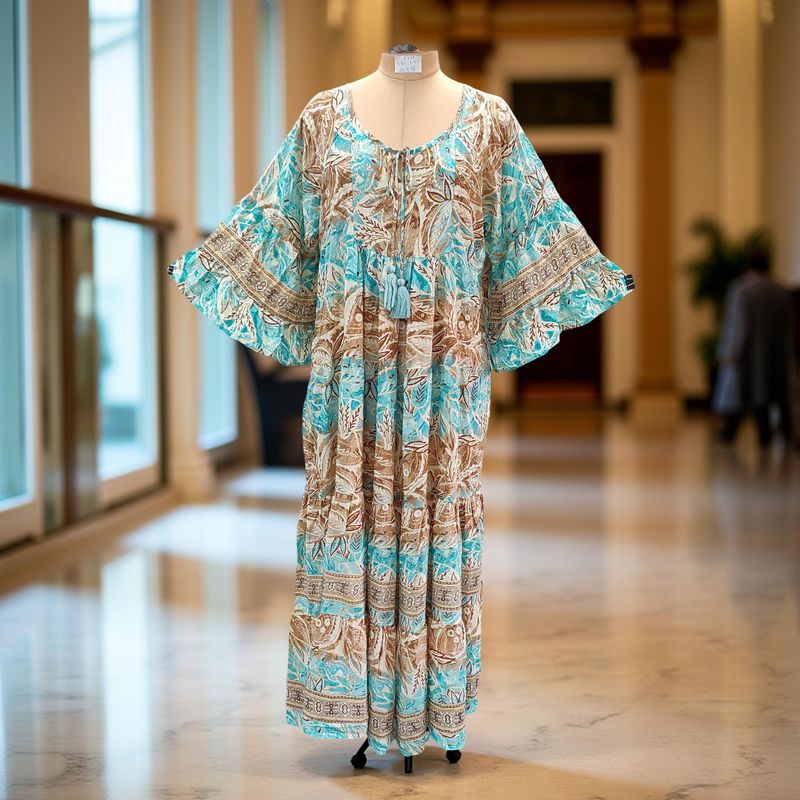 2XL/3XL Gaby Silk Crystal  Long Dress 57&quot; Long Jalabiya