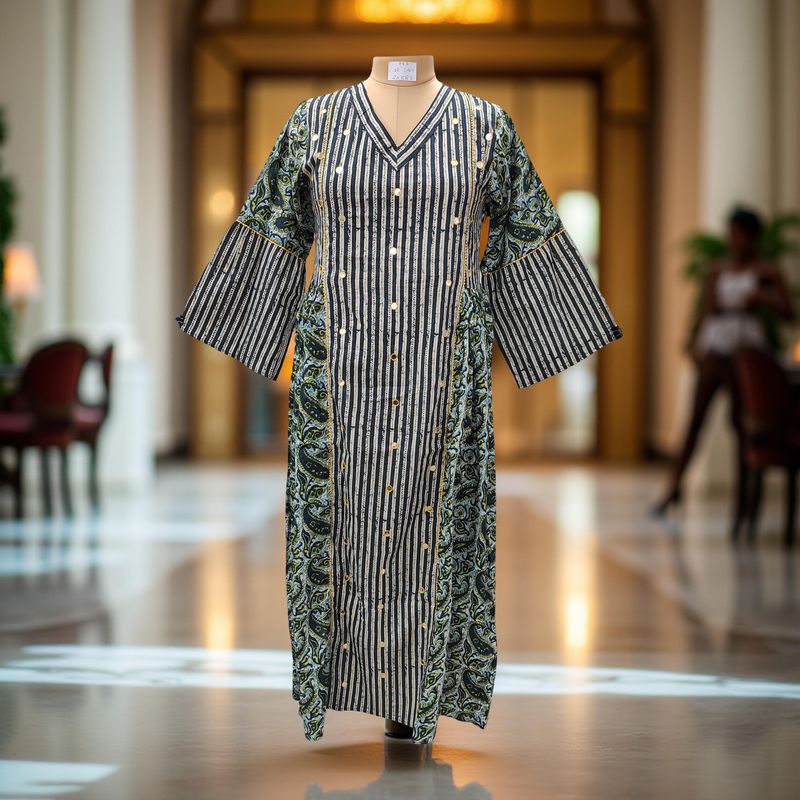 XS/S Saida Printed Cotton Dress 54&quot; Long Jalabiya
