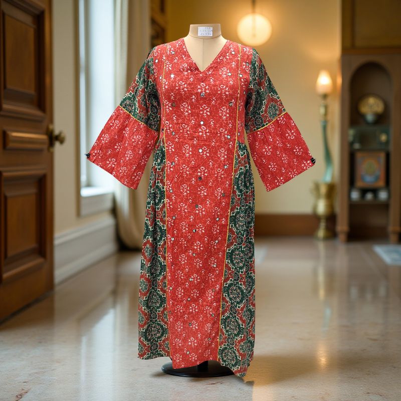 XS/S Saida Printed Cotton Dress 54&quot; Long Jalabiya